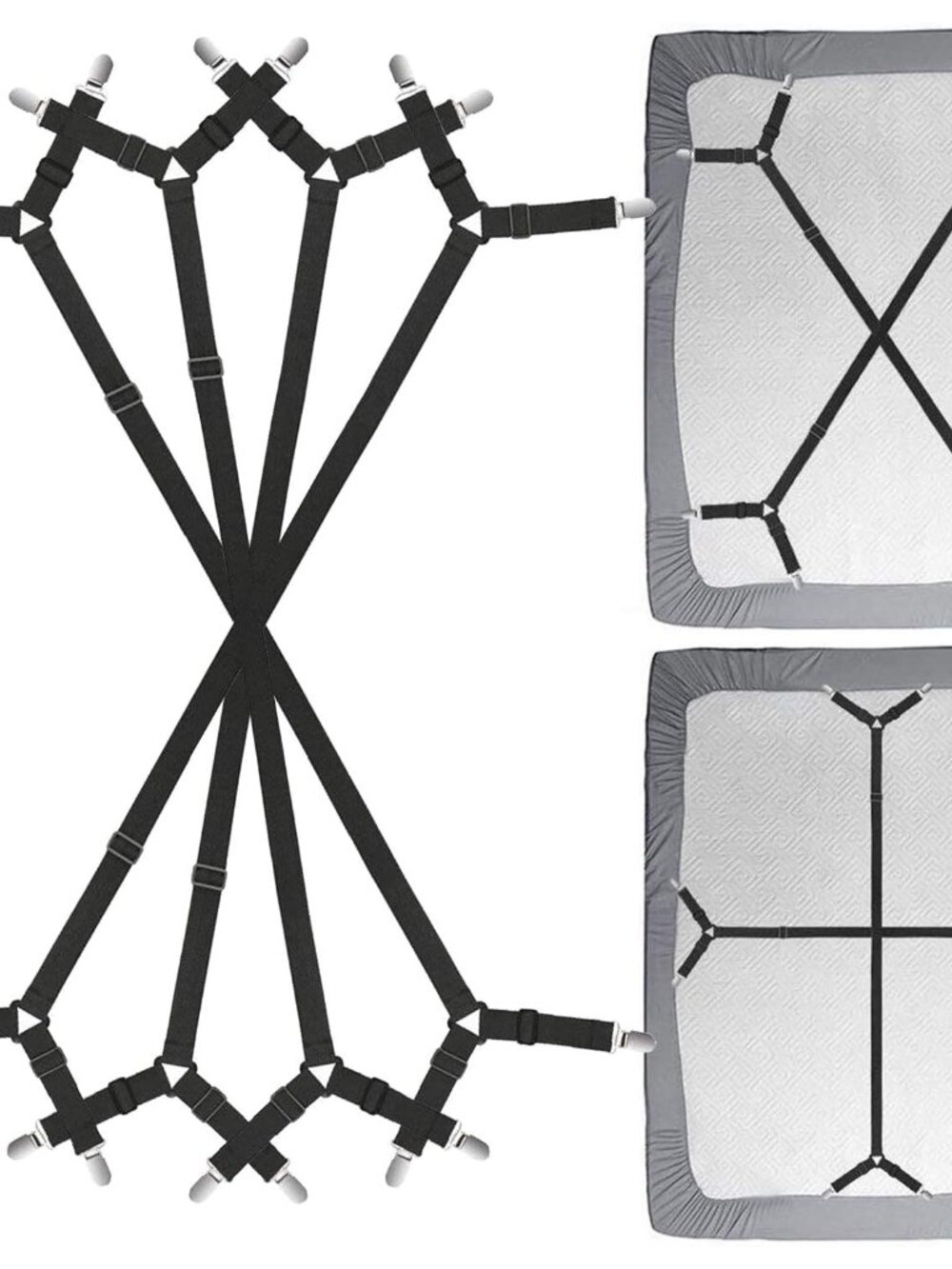Bed Sheet Clip Straps - 2 Way Adjustable Crisscross Sheet Corner Holder Straps G